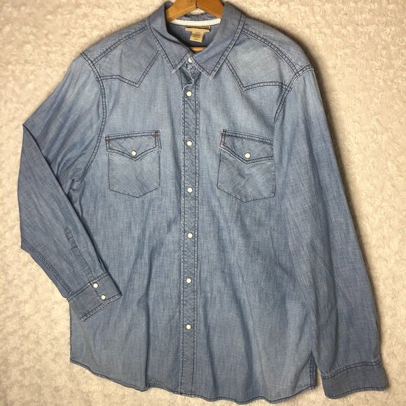 Roebuck & Co Denim Pearl Snap Button Down Size XL - Picture 1 of 6